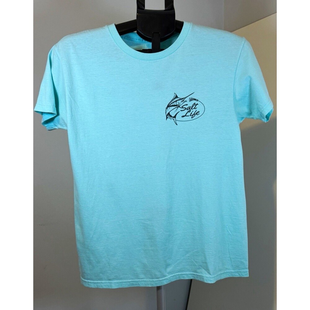 Salt Life Live Salty Men’s Small Light Blue Fish Graphic Cotton Crew Neck Tee